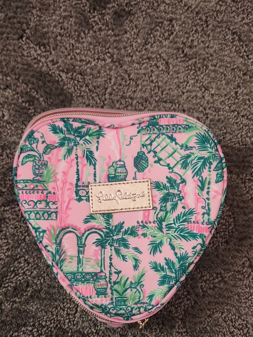 Lilly Pulitzer Pink & Teal Heart-Shaped Cosmetic Pouch